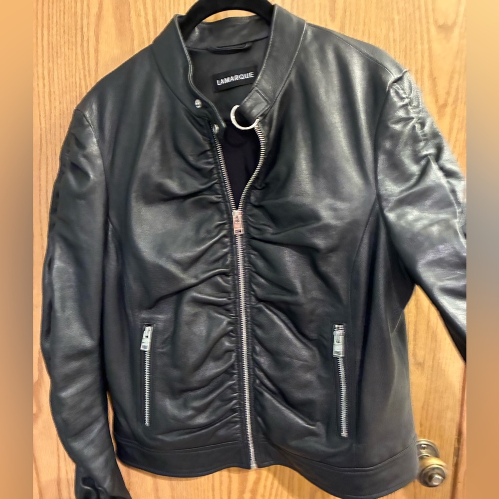 Lamarque Leather Ruched Zip up Jacket
